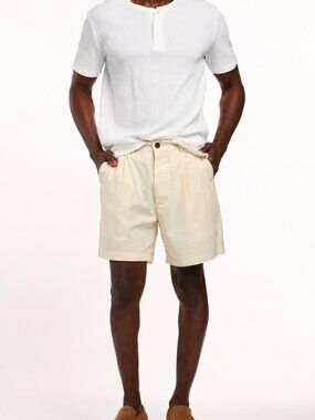 Slate & Stone Men’s Cream Pleated Relaxed Shorts Size 34 NWT Sealed Bag